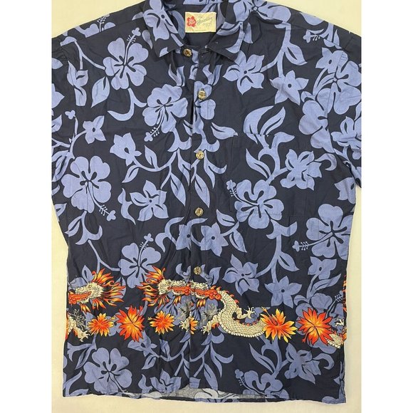 Hilo Hattie Dragons Hawaiian Shirt Mens Large Serpents Flowers Tropical - Picture 2 of 9